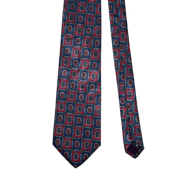 David Taylor Men's Red Blue Geometric Classic Polyester Necktie - Picture 2 of 5